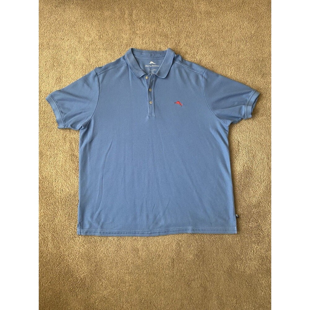 Tommy Bahama Mens 1XB Light Blue Supima Cotton Knit Polo Golf Resortwear Casual
